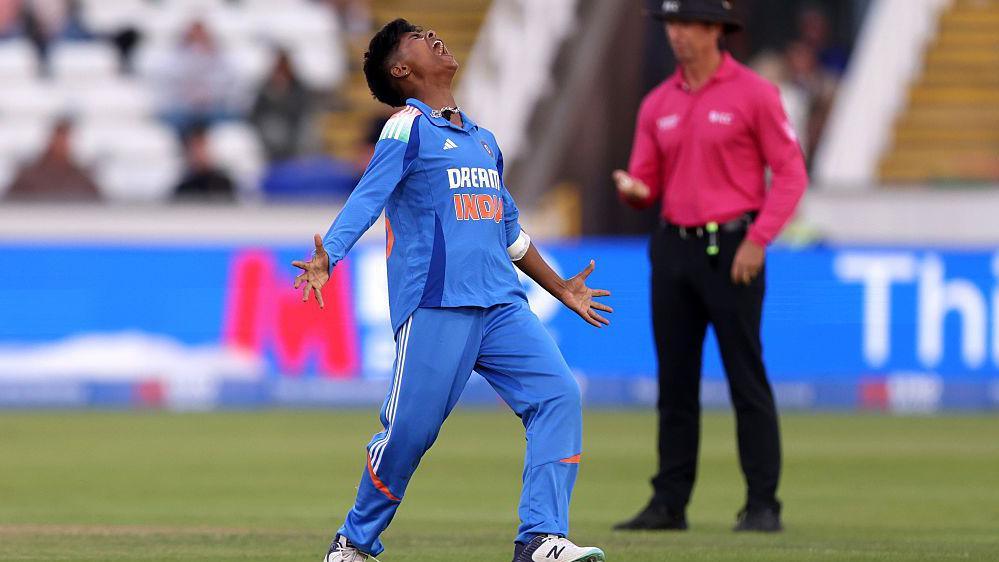 India bowler Kranti Goud celebrates a wicket