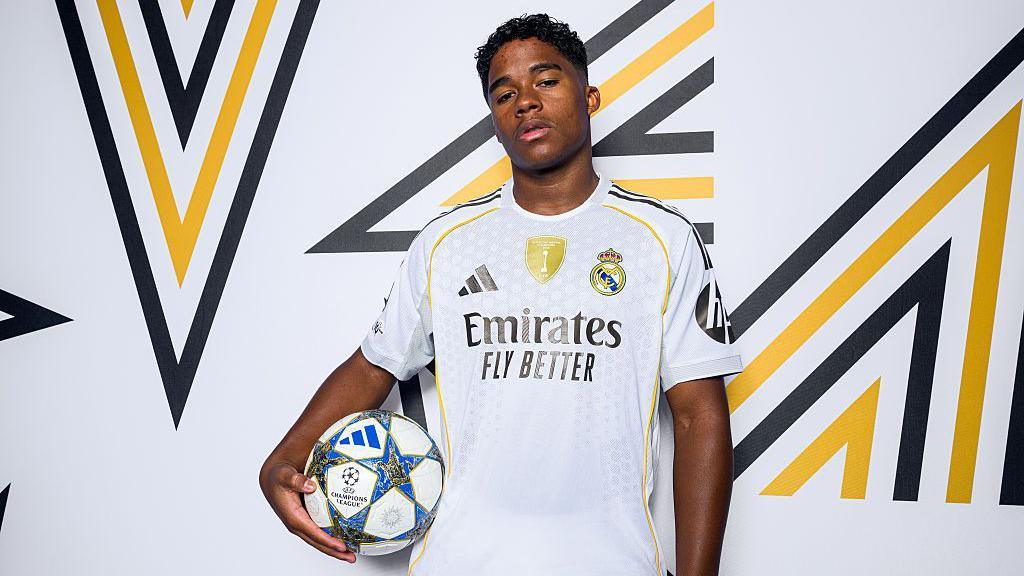 Endrick of Real Madrid CF poses for a portrait during the official Champions League 2025-26 portrait session