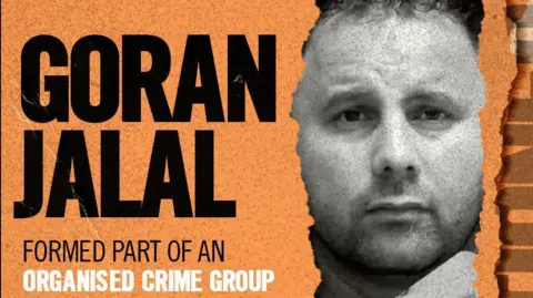 Foreign, Commonwealth and Development Office A photo of a man looking directly at camera, next to the words 'Goran Jalal, formed part of an organised crime group', as featured in UK government social media announcing sanctions against suspected people smugglers.